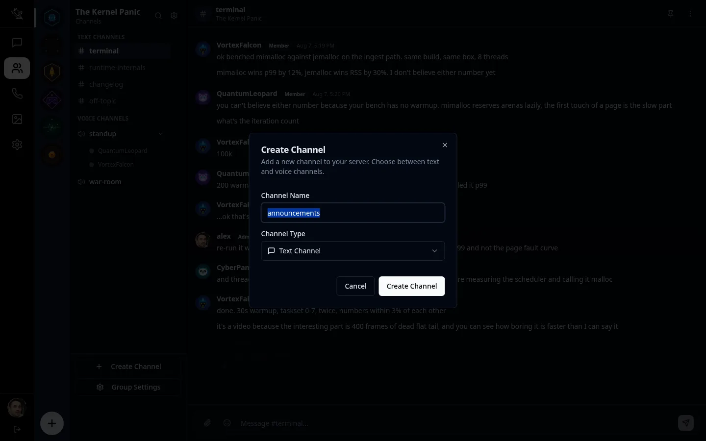 Lupyd Channel Creation Interface