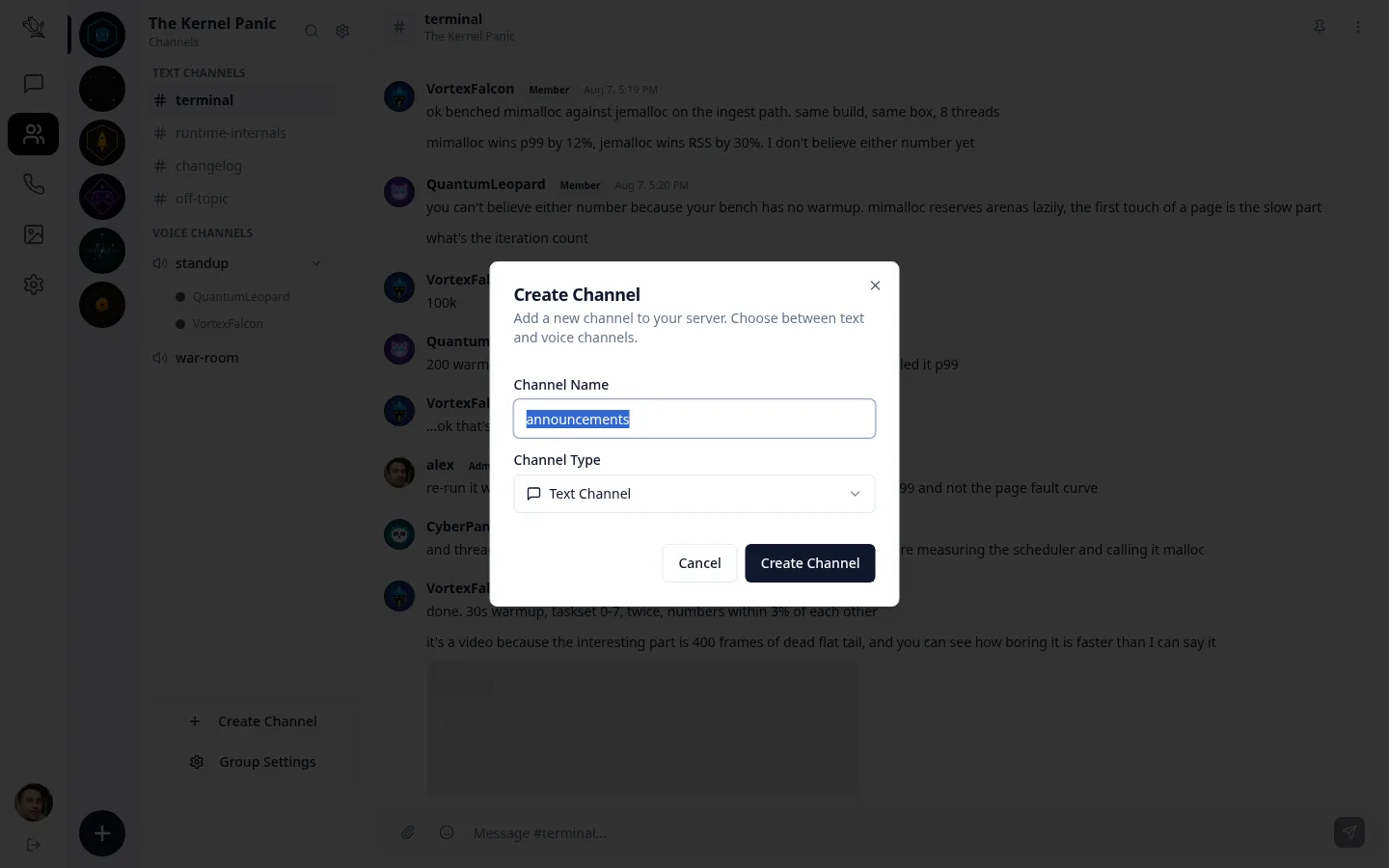 Lupyd Channel Creation Interface