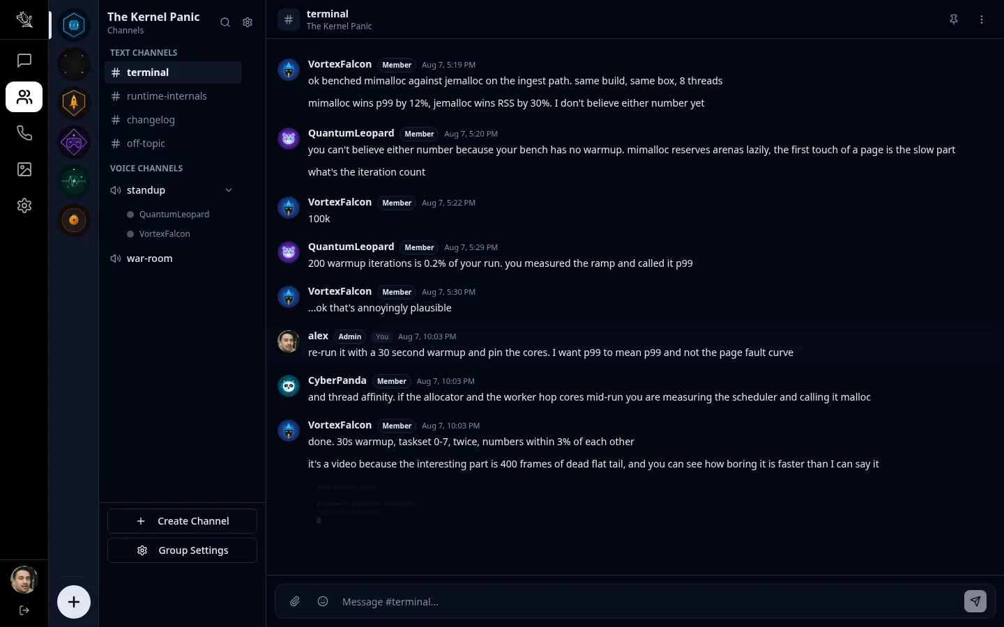 Lupyd Desktop Application showing channels and workspaces