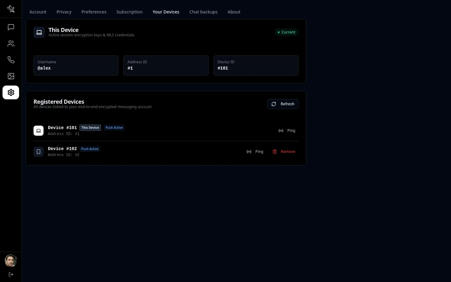 Lupyd Settings and Security Interface