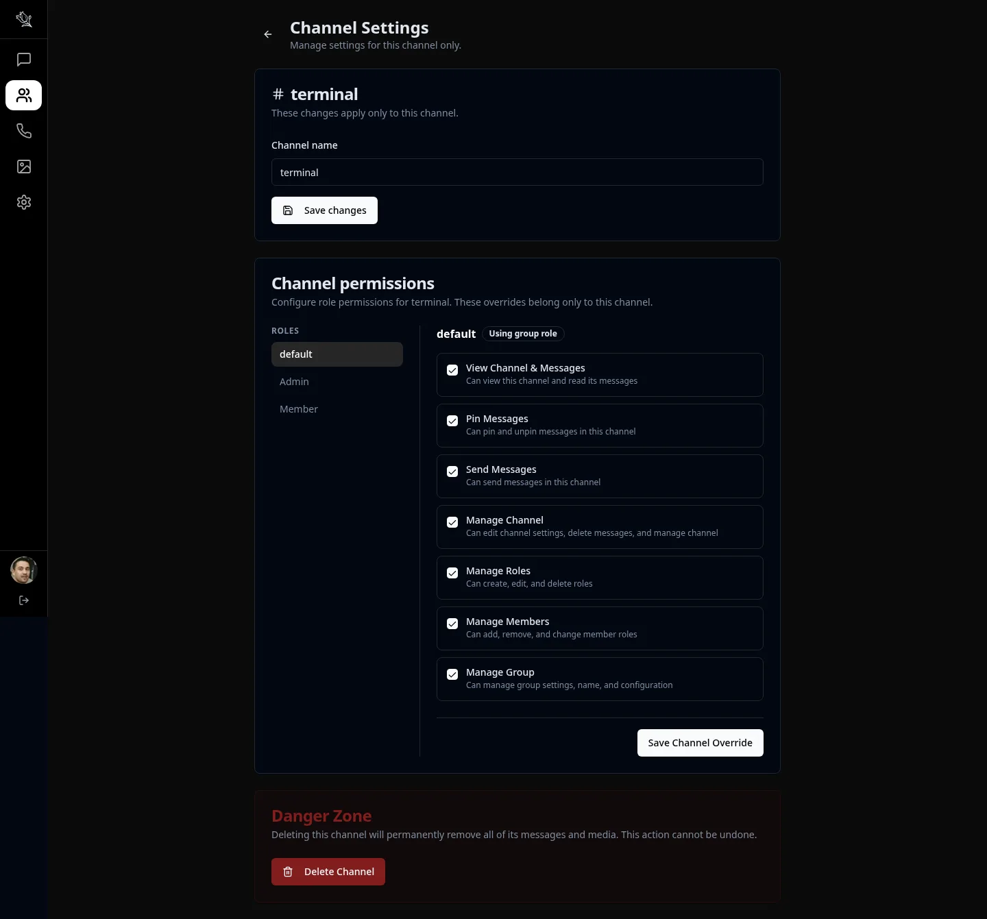 Channel permission settings in Lupyd